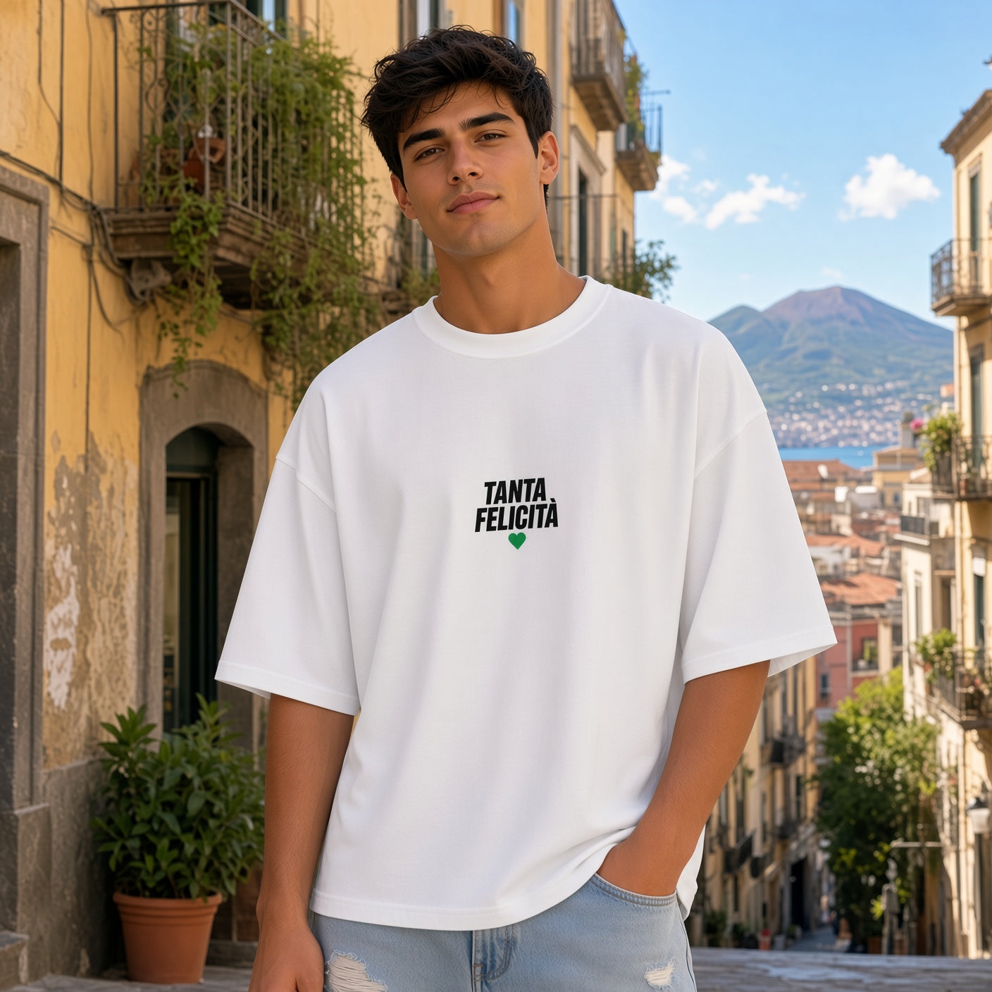 Unisex organic oversized high neck t-shirt